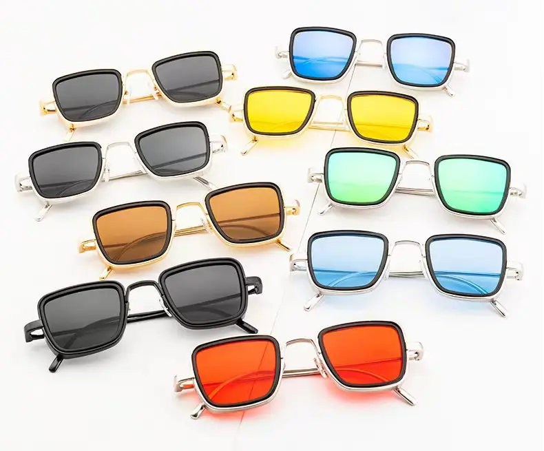 2025 Square Frame Metal Sunglasses Blue Mirror β feature 6