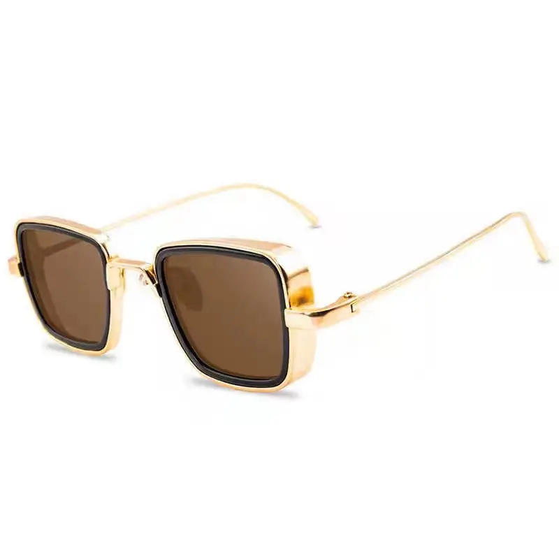 2025 Square Frame Metal Sunglasses Blue Mirror - Image 2