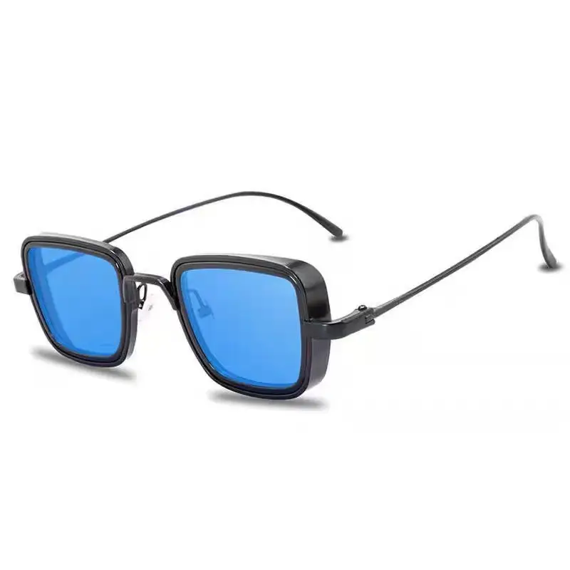 2025 Square Frame Metal Sunglasses Blue Mirror - Image 4