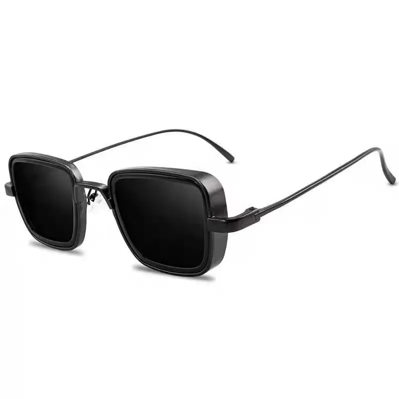 2025 Square Frame Metal Sunglasses Blue Mirror - Image 6