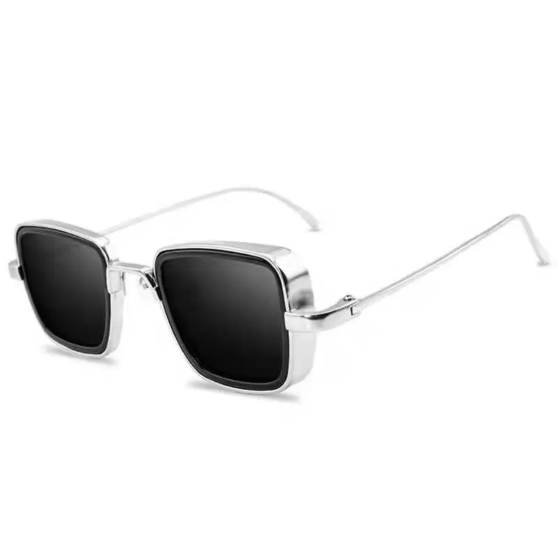2025 Square Frame Metal Sunglasses Blue Mirror - Image 7