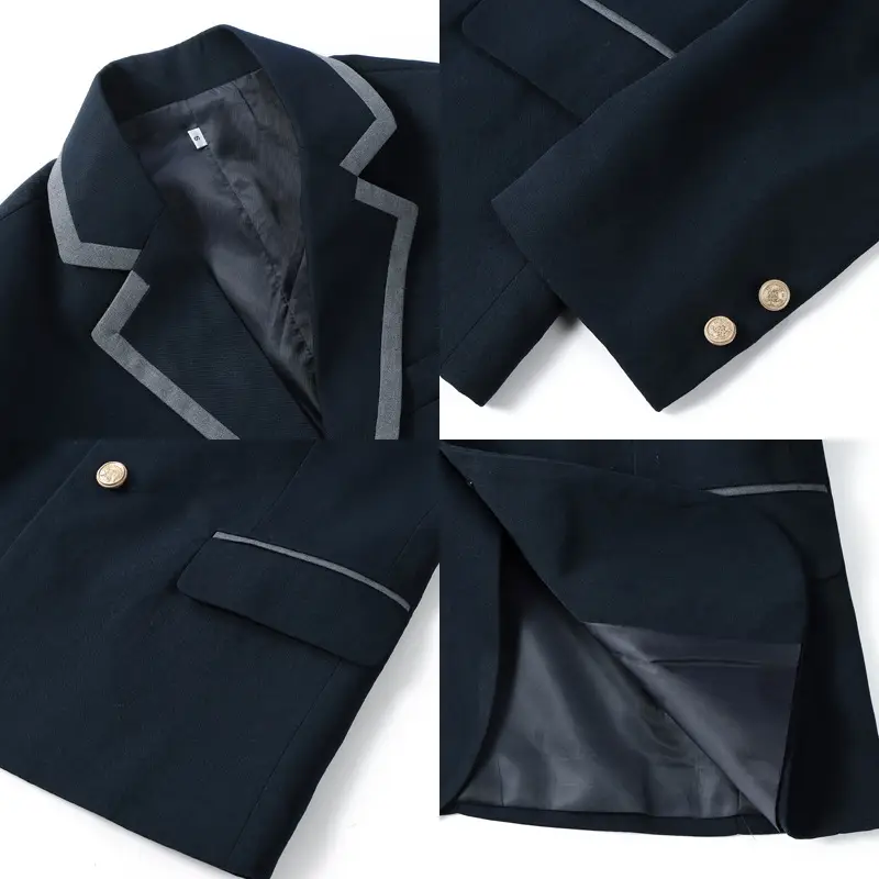Dark Blue Men's Jacket with White Trim — feature 1