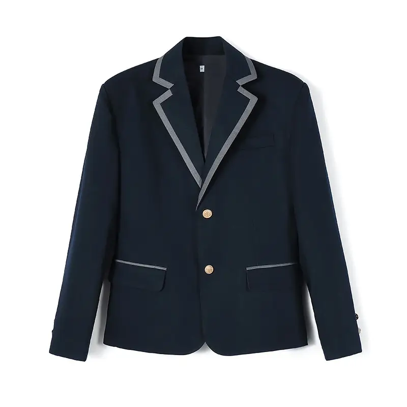 Dark Blue Men's Jacket with White Trim — feature 2