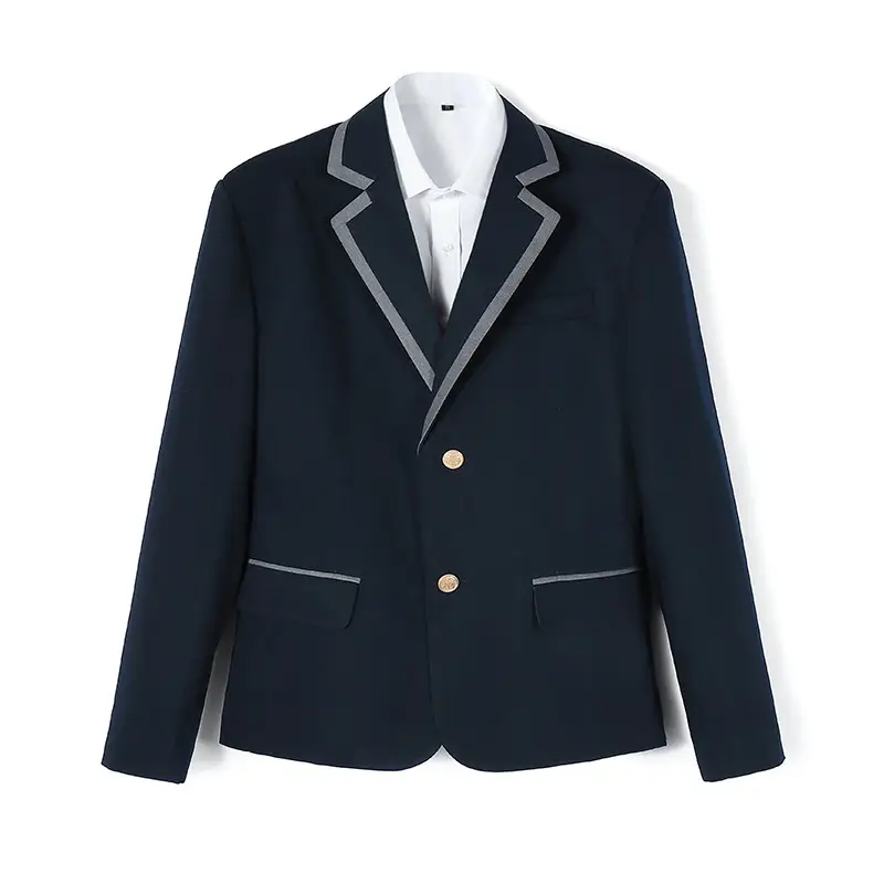 Dark Blue Men's Jacket with White Trim — feature 3