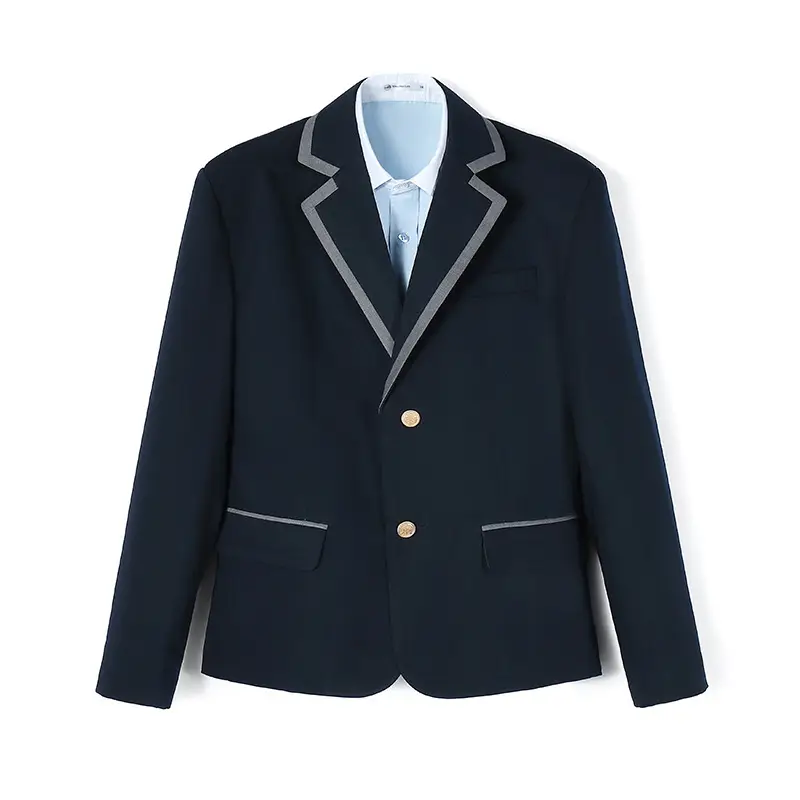 Dark Blue Men's Jacket with White Trim — feature 4