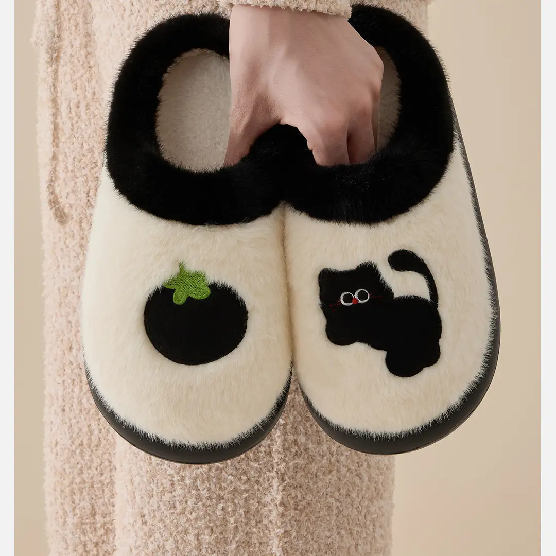 Cute Cartoon Cotton Slippers for Women 2025 Winter New Indoor Home Fleece-Lined Warm Plush Slippers — feature 3