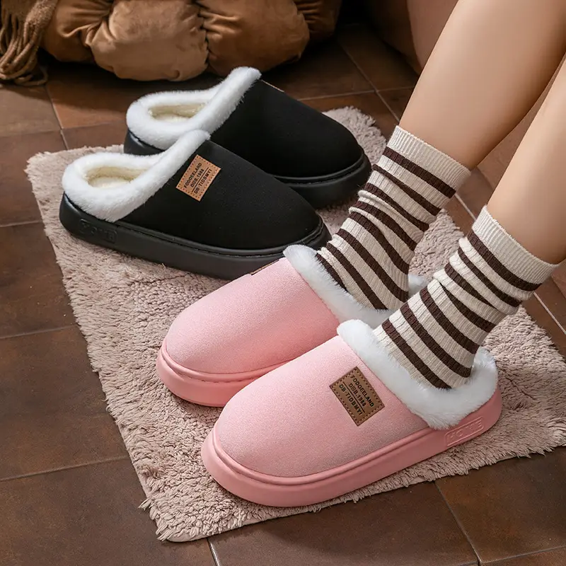 2025 Autumn and Winter New Cotton Slippers for Women Fleece-Lined to Heattech Home Indoor Plush Thick Sole Non-Slip Men's Home - Image 7