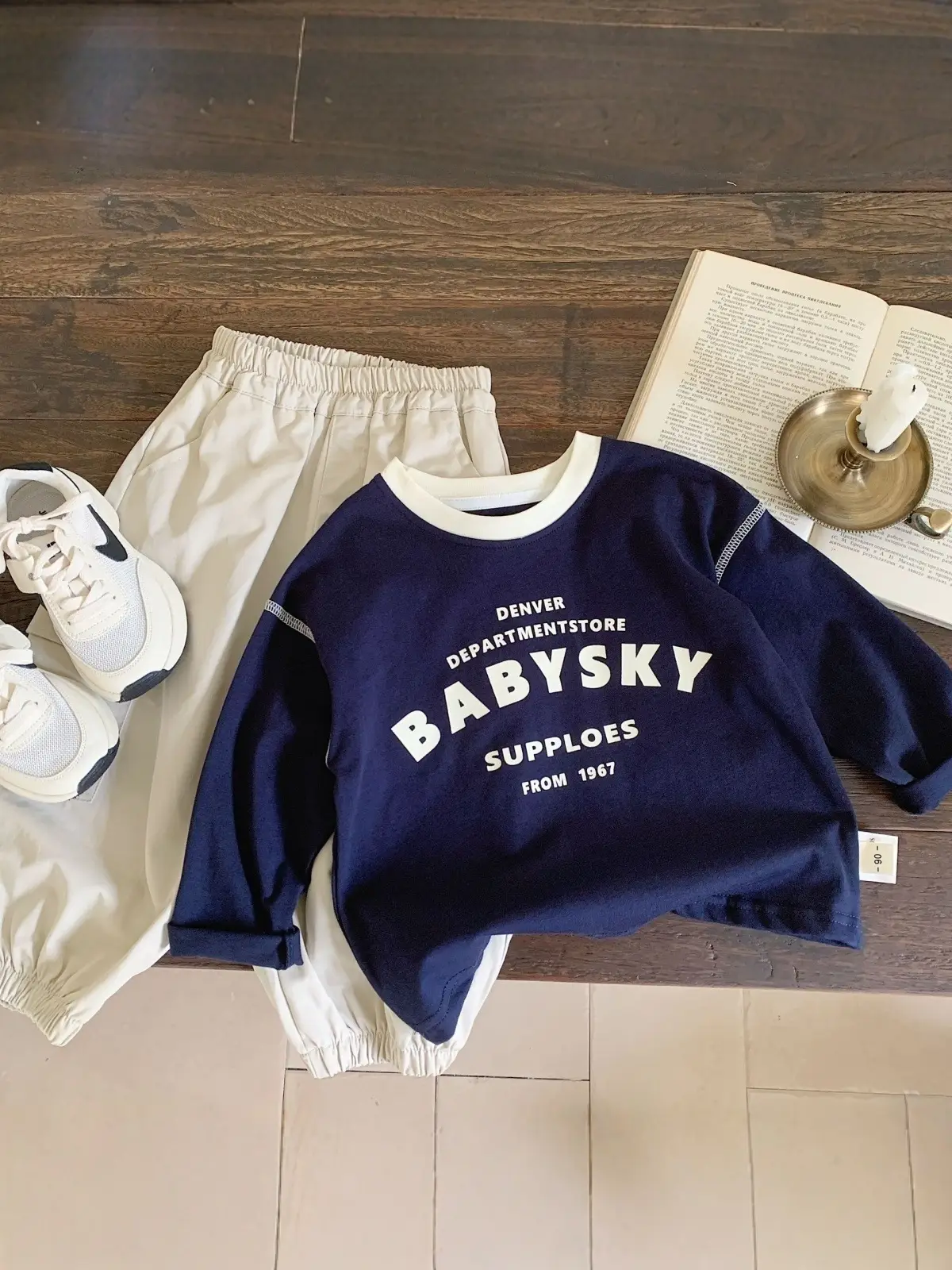 Pure Cotton Kids Long Sleeve T-Shirt White Navy Baby Boys - Image 4