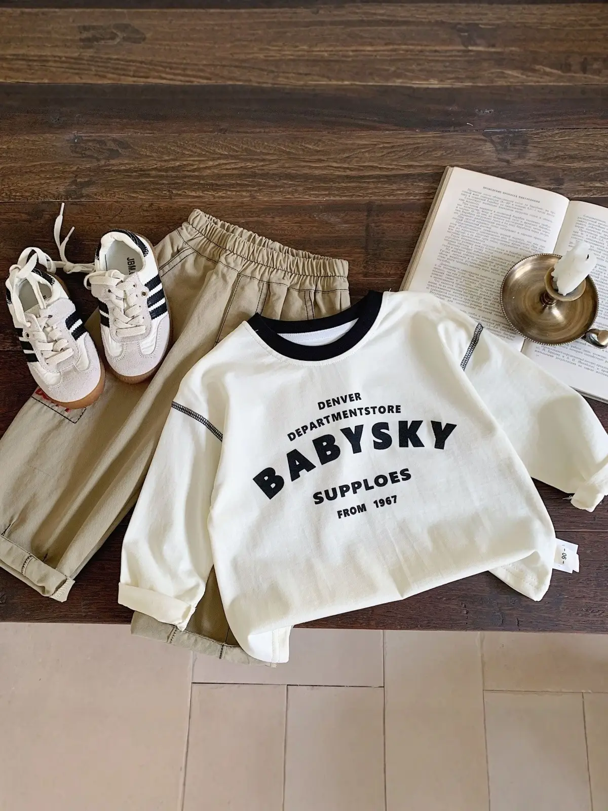 Pure Cotton Kids Long Sleeve T-Shirt White Navy Baby Boys - Image 5