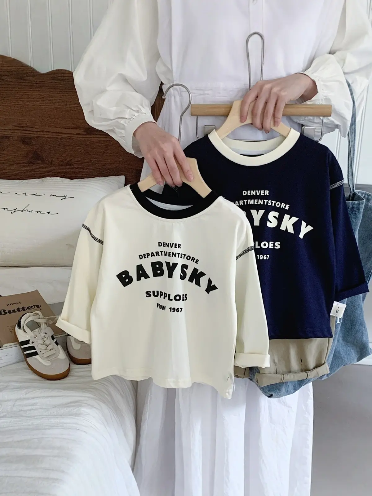 Pure Cotton Kids Long Sleeve T-Shirt White Navy Baby Boys - Image 6