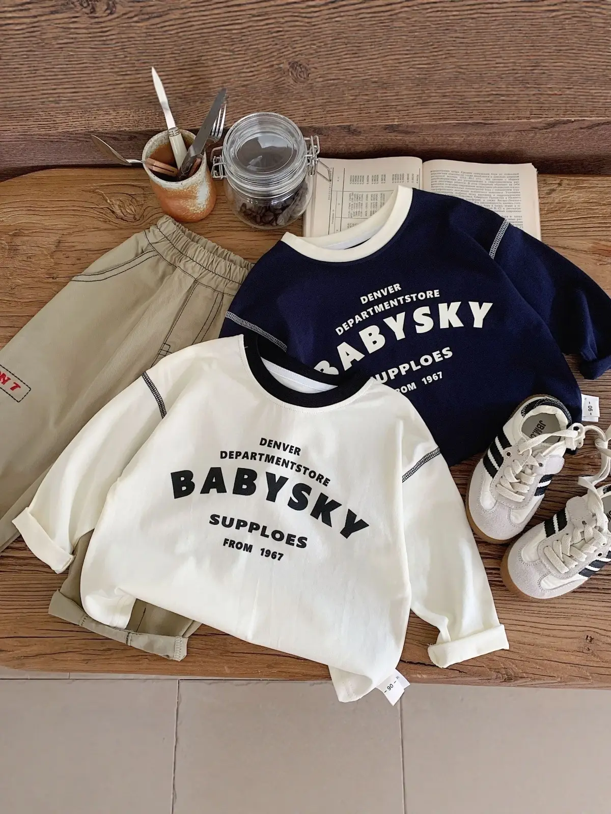 Pure Cotton Kids Long Sleeve T-Shirt White Navy Baby Boys - Image 7