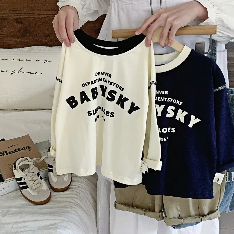 Pure Cotton Kids Long Sleeve T-Shirt White Navy Baby Boys — feature 4