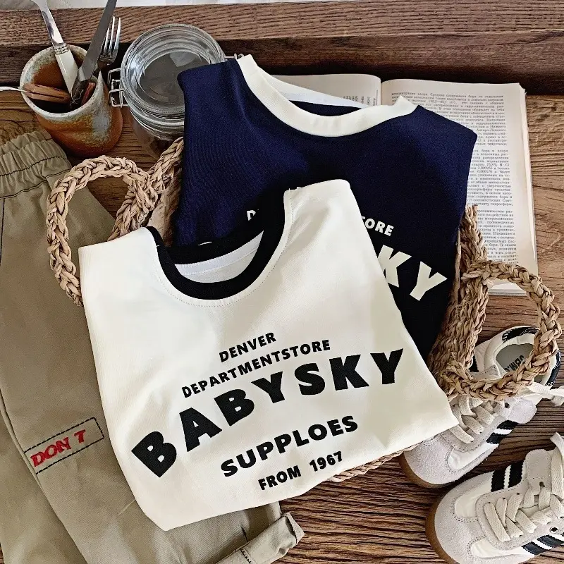 Pure Cotton Kids Long Sleeve T-Shirt White Navy Baby Boys — feature 6