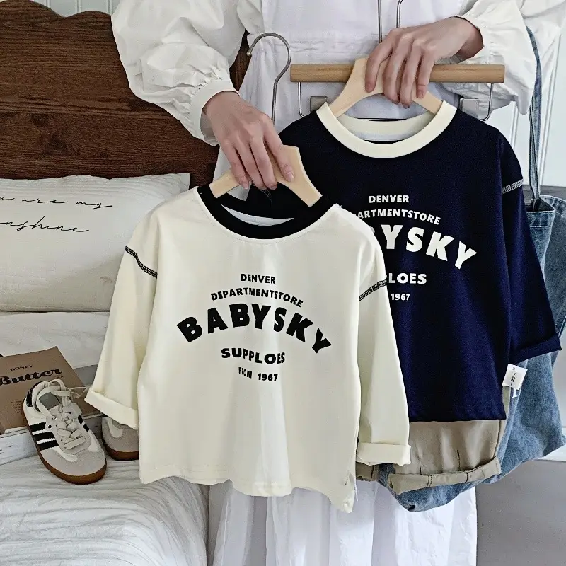 Pure Cotton Kids Long Sleeve T-Shirt White Navy Baby Boys — feature 7