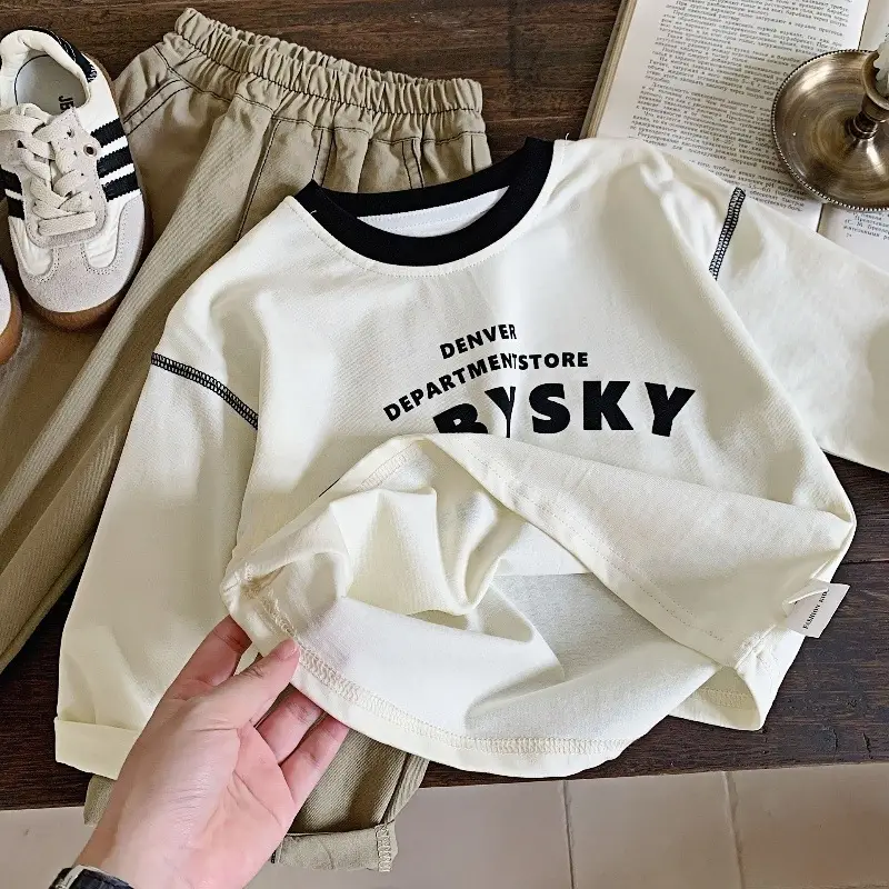 Pure Cotton Kids Long Sleeve T-Shirt White Navy Baby Boys — feature 9