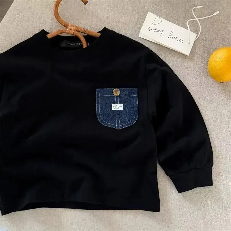 Black Long Sleeve T-Shirt for Boys Girls Pocket Design — feature 2