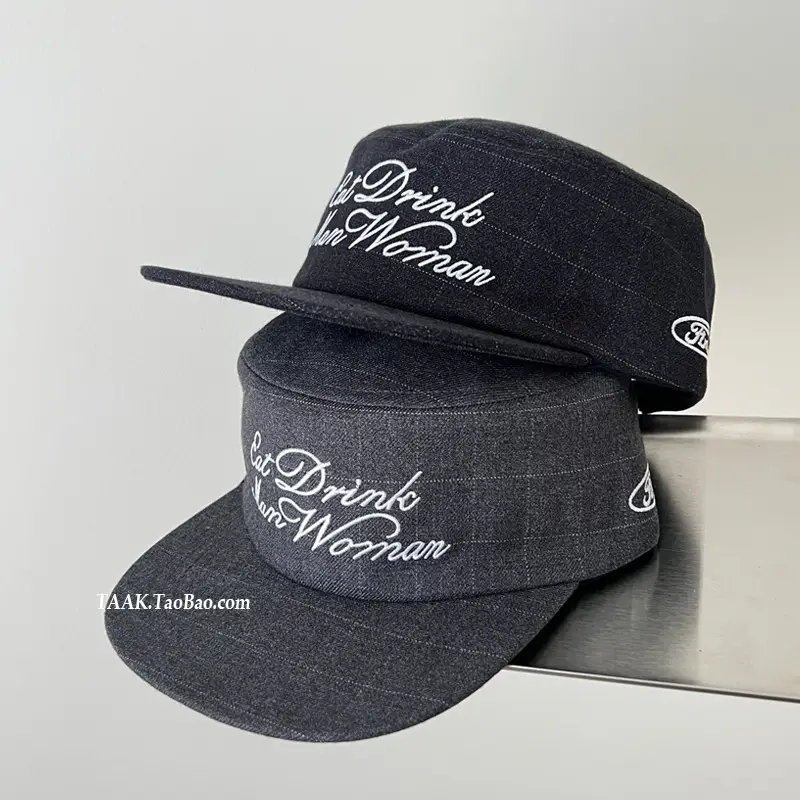 Women Embroidered Plaid Cap Autumn Winter Wide Brim - Image 6