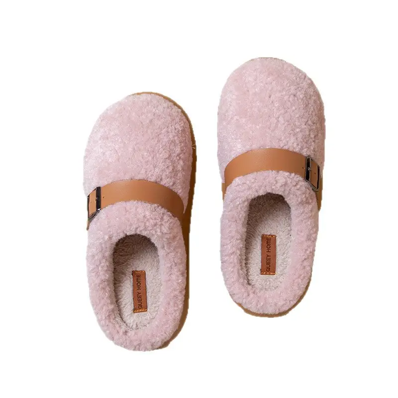 Thick-Soled Height-Increasing Birkenstock-Style Plush Slippers for Women, 2025 New Autumn and Winter High-End Closed-Toe Half-Slippers with Cotton Lining - Image 8