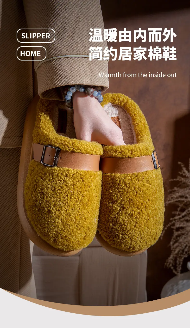 Thick-Soled Height-Increasing Birkenstock-Style Plush Slippers for Women, 2025 New Autumn and Winter High-End Closed-Toe Half-Slippers with Cotton Lining — feature 1
