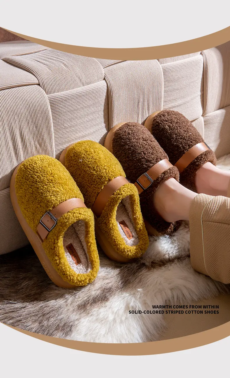 Thick-Soled Height-Increasing Birkenstock-Style Plush Slippers for Women, 2025 New Autumn and Winter High-End Closed-Toe Half-Slippers with Cotton Lining — feature 11