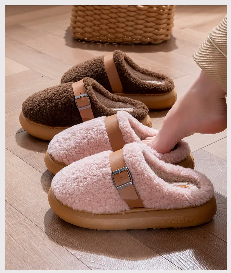 Thick-Soled Height-Increasing Birkenstock-Style Plush Slippers for Women, 2025 New Autumn and Winter High-End Closed-Toe Half-Slippers with Cotton Lining — feature 15