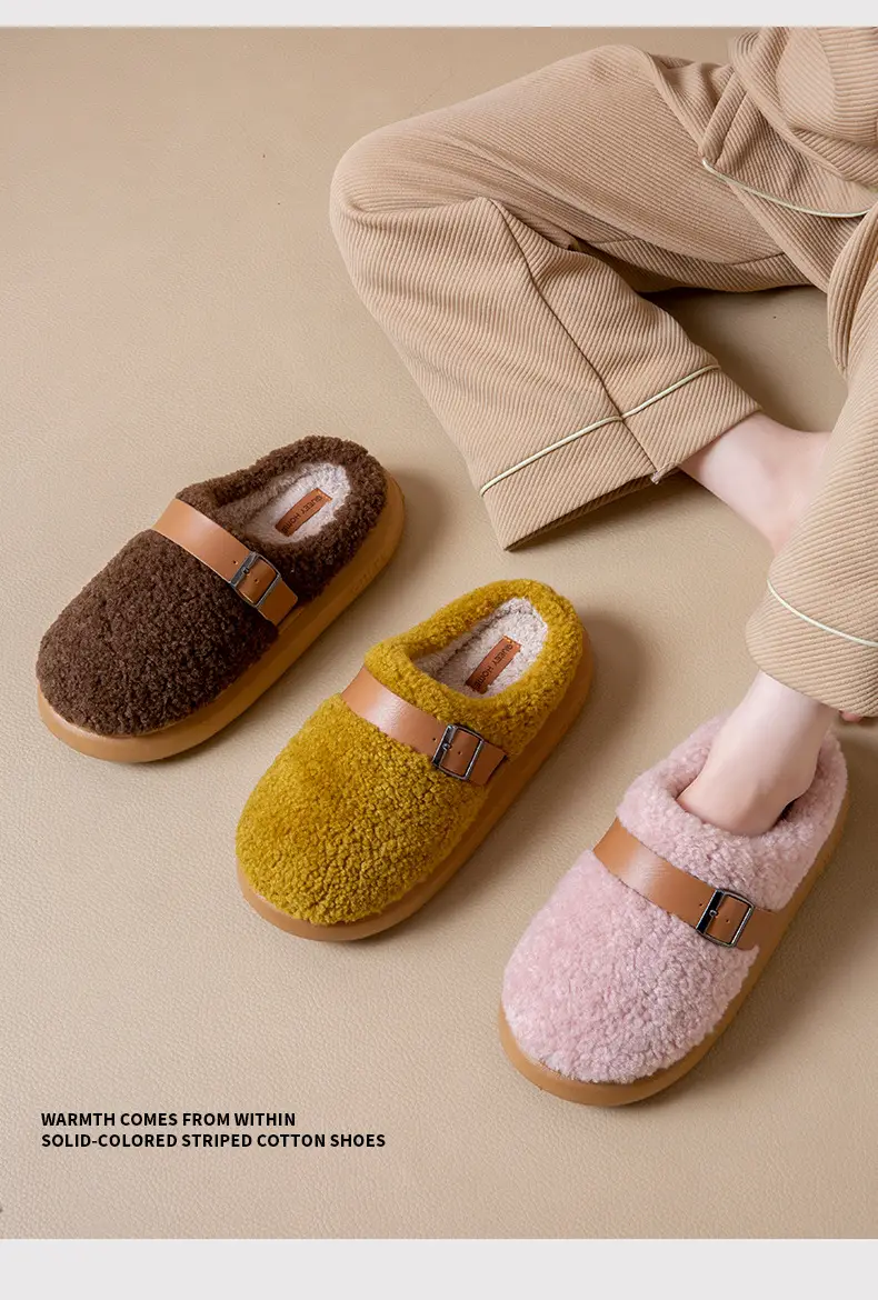 Thick-Soled Height-Increasing Birkenstock-Style Plush Slippers for Women, 2025 New Autumn and Winter High-End Closed-Toe Half-Slippers with Cotton Lining — feature 17