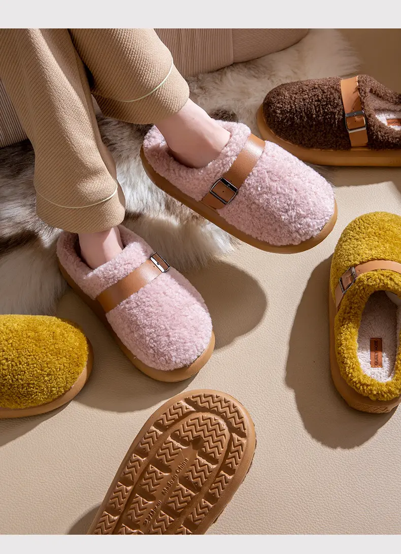 Thick-Soled Height-Increasing Birkenstock-Style Plush Slippers for Women, 2025 New Autumn and Winter High-End Closed-Toe Half-Slippers with Cotton Lining — feature 19