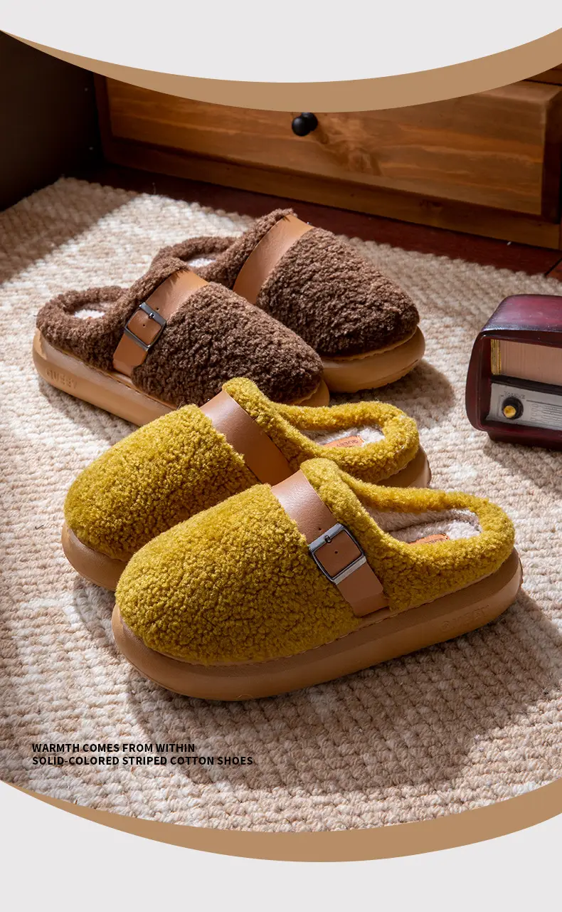 Thick-Soled Height-Increasing Birkenstock-Style Plush Slippers for Women, 2025 New Autumn and Winter High-End Closed-Toe Half-Slippers with Cotton Lining — feature 6