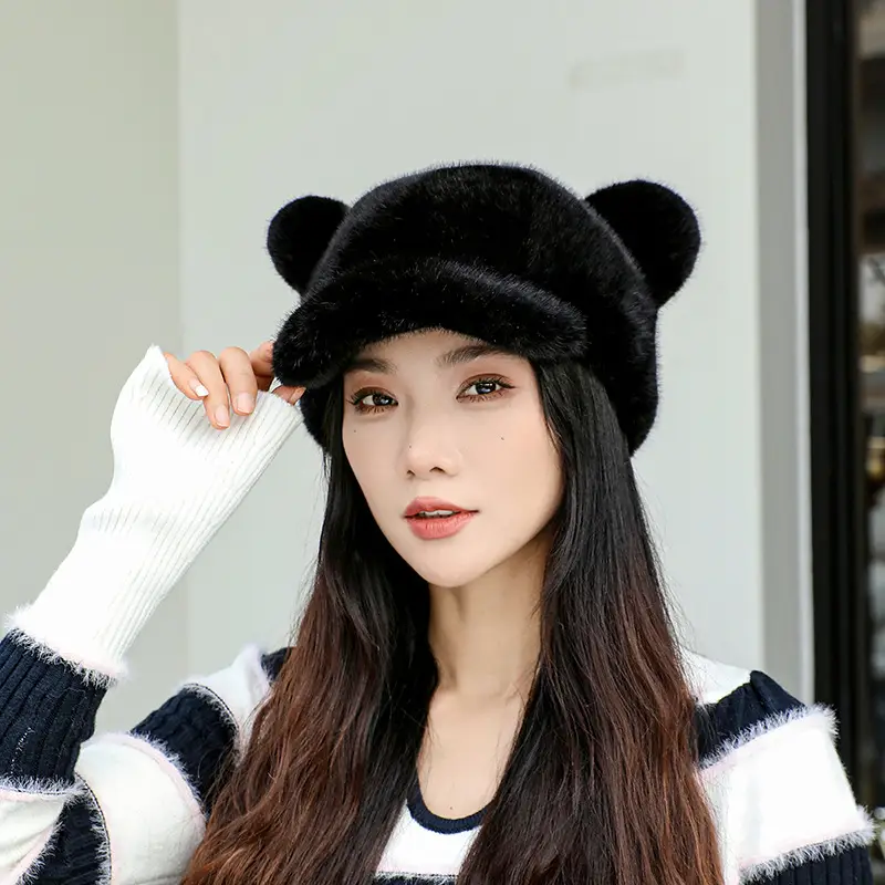 Women Mink Plush Cap Winter Warm Cute Bear Ears - Image 8