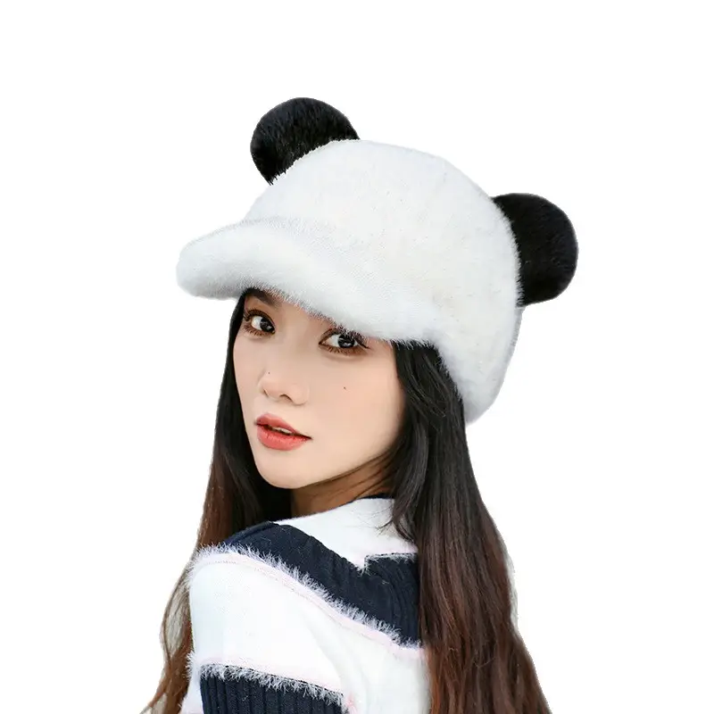 Women Mink Plush Cap Winter Warm Cute Bear Ears - Image 9