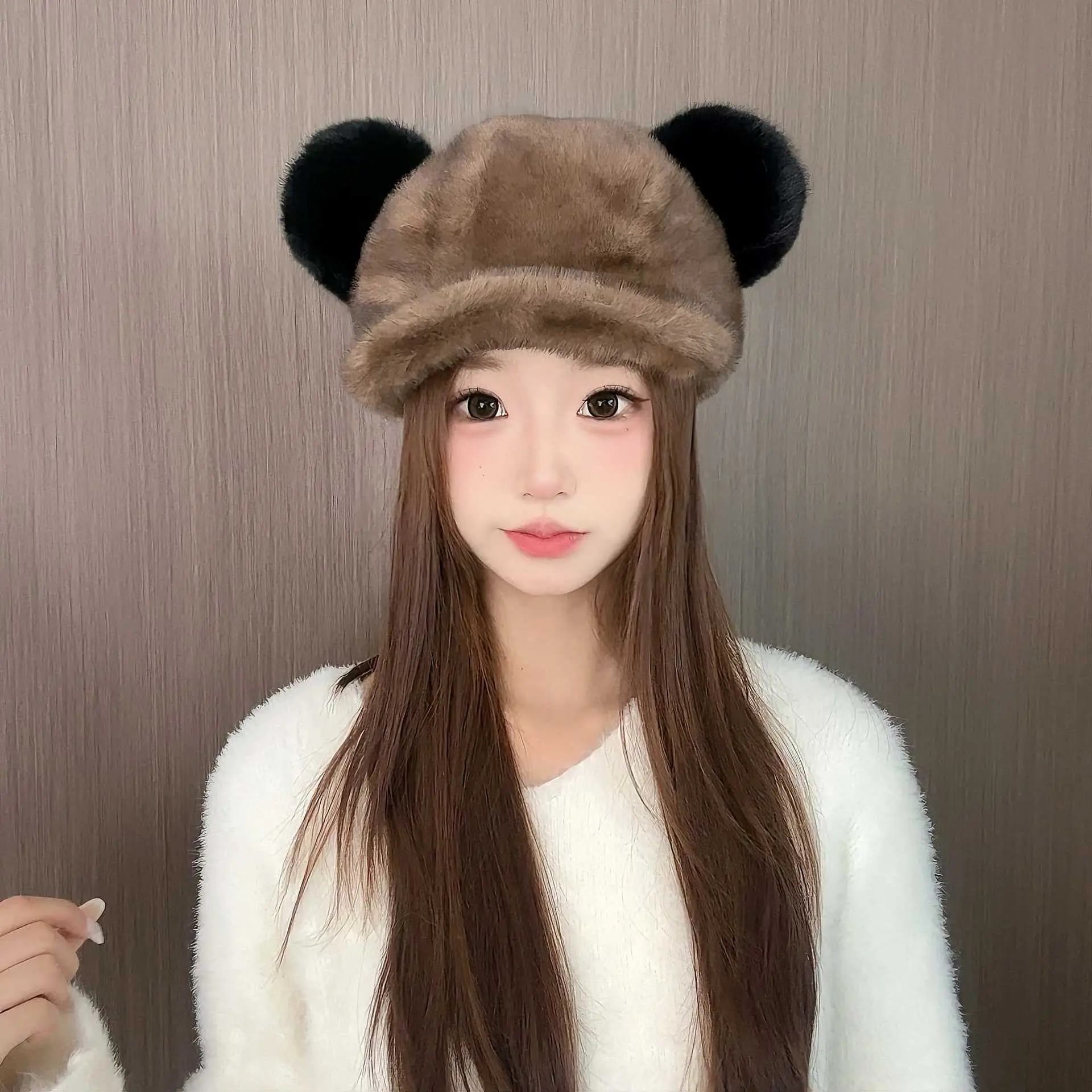 Women Mink Plush Cap Winter Warm Cute Bear Ears — feature 6