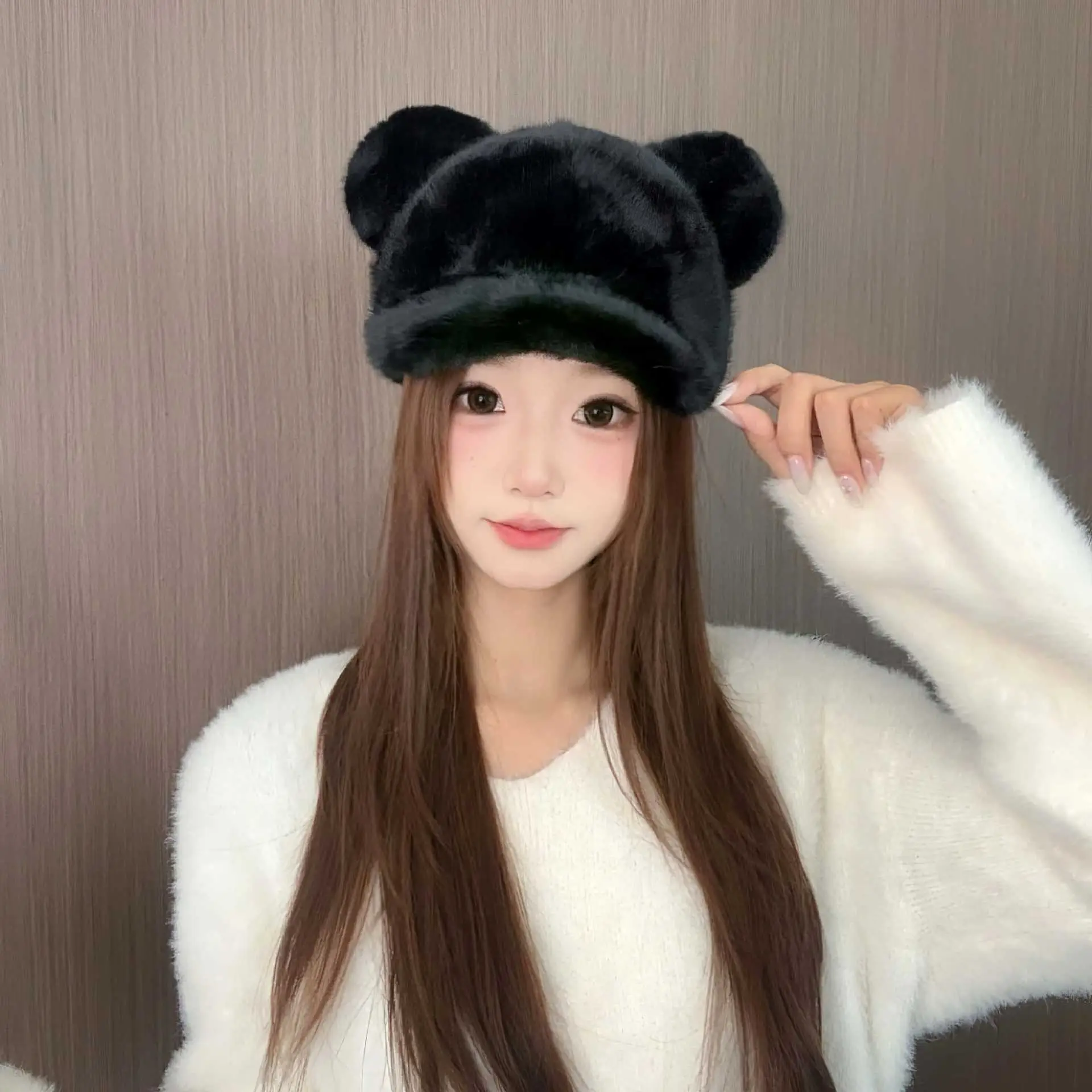 Women Mink Plush Cap Winter Warm Cute Bear Ears — feature 8