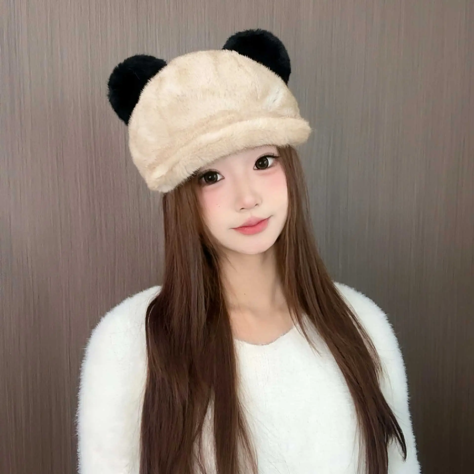 Women Mink Plush Cap Winter Warm Cute Bear Ears - Image 2