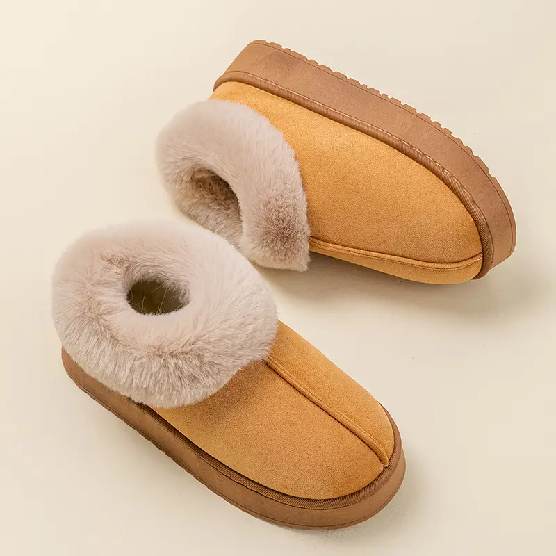 Women Warm Velvet Cotton Snow Slippers Beige