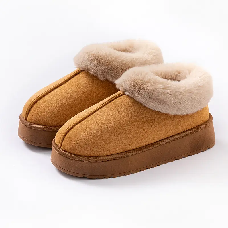 Women Warm Velvet Cotton Snow Slippers Beige