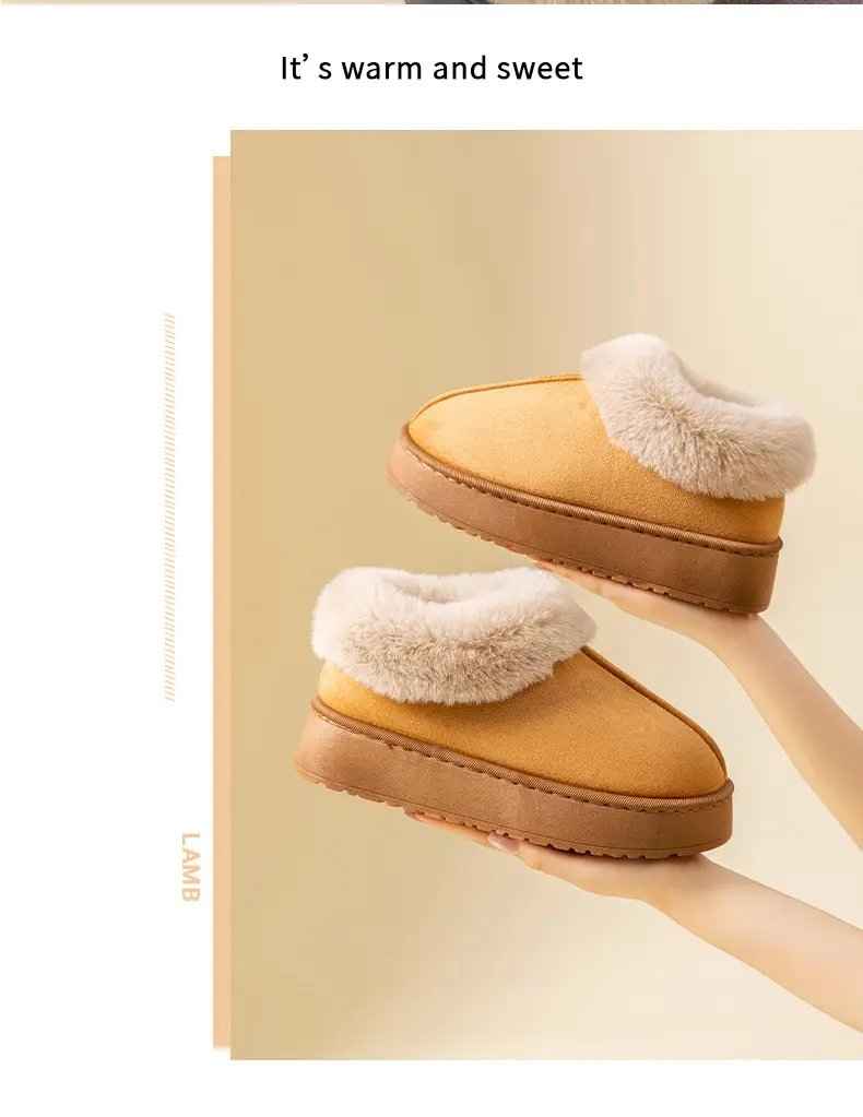 Women Warm Velvet Cotton Snow Slippers Beige — feature 14