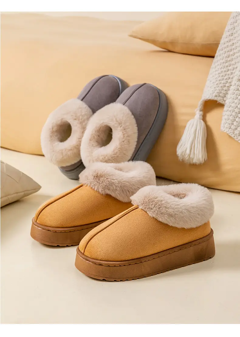 Women Warm Velvet Cotton Snow Slippers Beige — feature 15