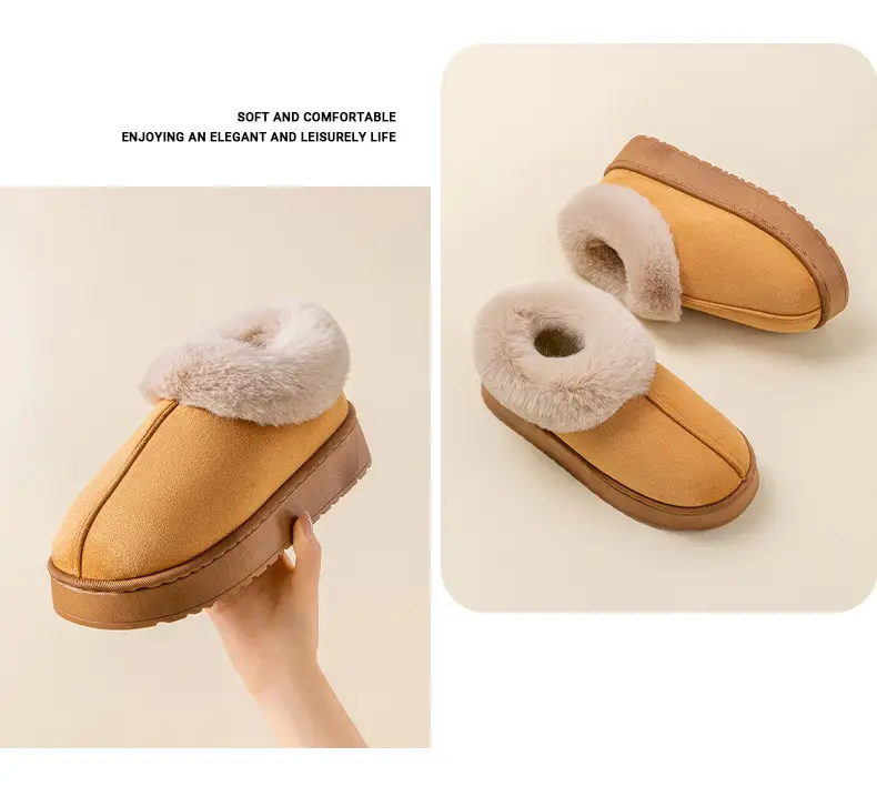 Women Warm Velvet Cotton Snow Slippers Beige — feature 16