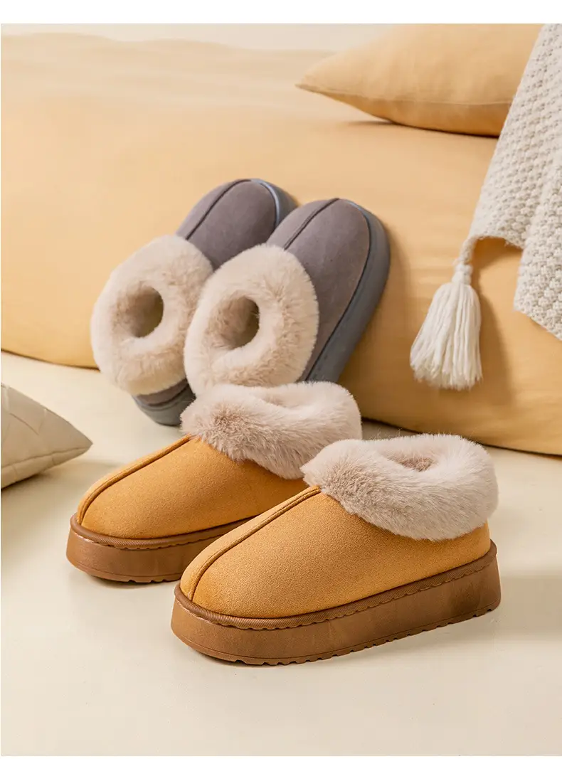 Women Warm Velvet Cotton Snow Slippers Beige — feature 17