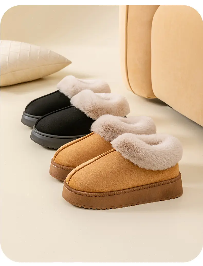 Women Warm Velvet Cotton Snow Slippers Beige — feature 19