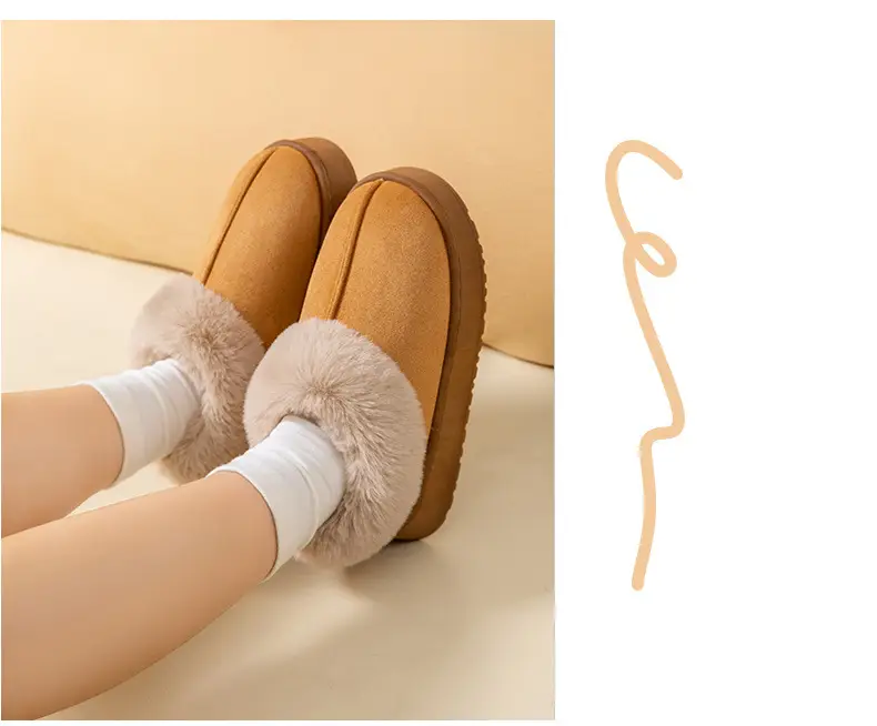 Women Warm Velvet Cotton Snow Slippers Beige — feature 20