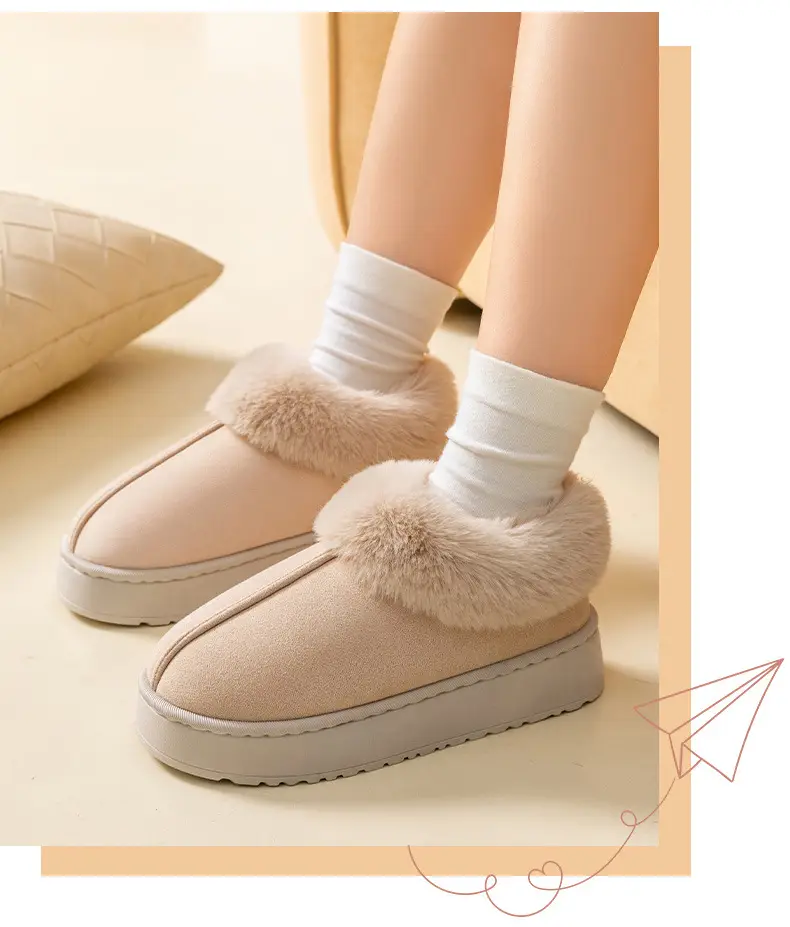 Women Warm Velvet Cotton Snow Slippers Beige — feature 22