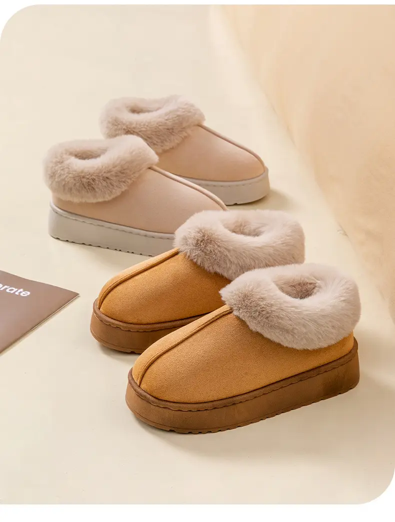 Women Warm Velvet Cotton Snow Slippers Beige — feature 23