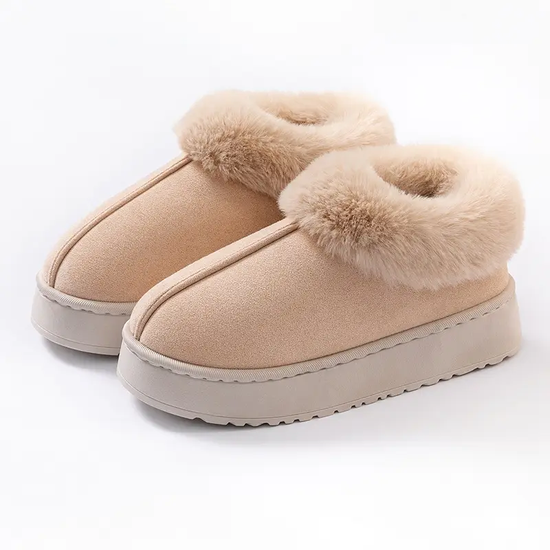 Women Warm Velvet Cotton Snow Slippers Beige