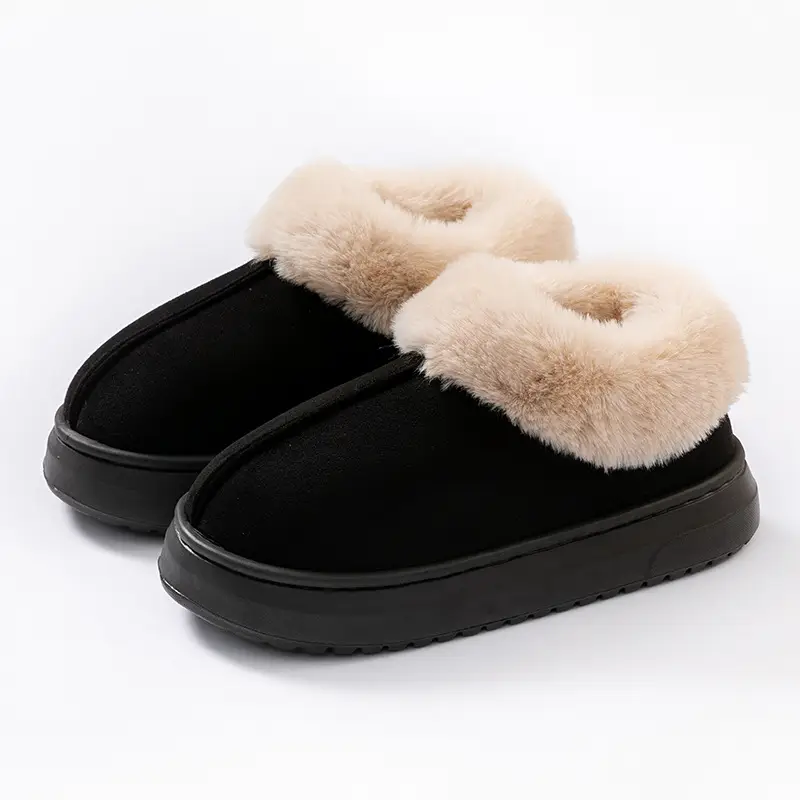 Women Warm Velvet Cotton Snow Slippers Beige