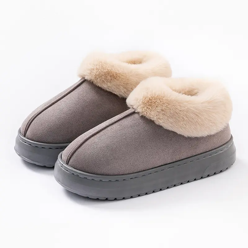 Women Warm Velvet Cotton Snow Slippers Beige