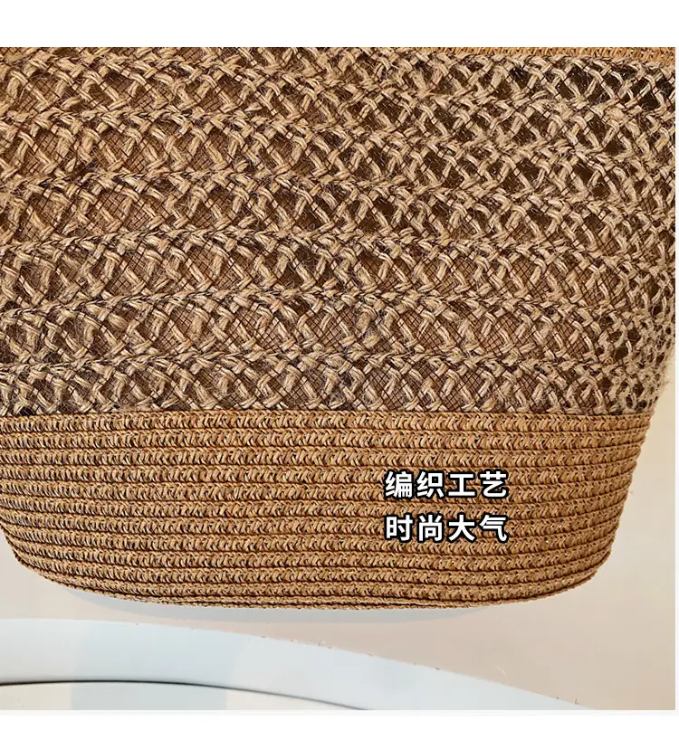 Large Capacity Straw Woven Women's Bag with Leather Handles — feature 8