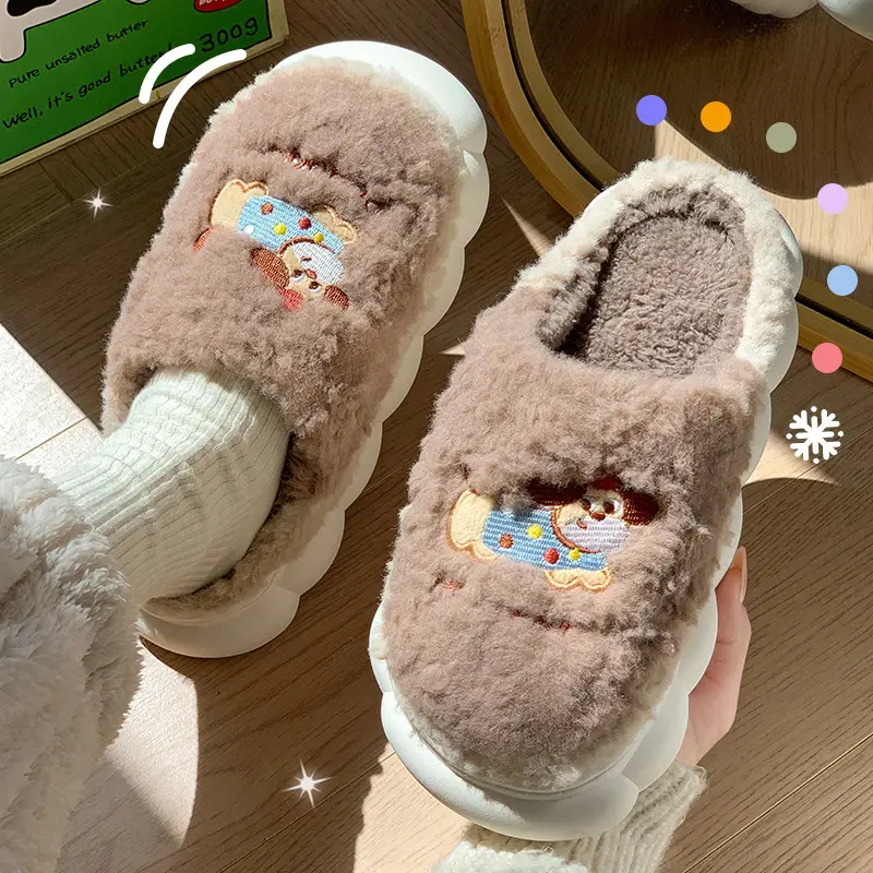 Cross-Border Export Wholesale Tk Amazon Xiyin Temujit Dropshipping Plush Autumn and Winter 2025 Cotton Slippers for Women's Home