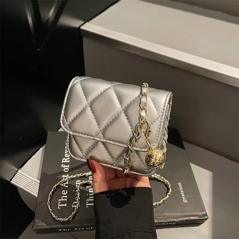 Women Quilted Gold Chain Crossbody Bag - Image 8