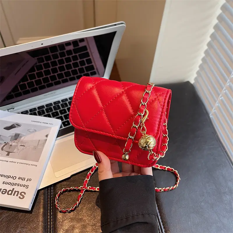 Women Quilted Gold Chain Crossbody Bag - Image 9